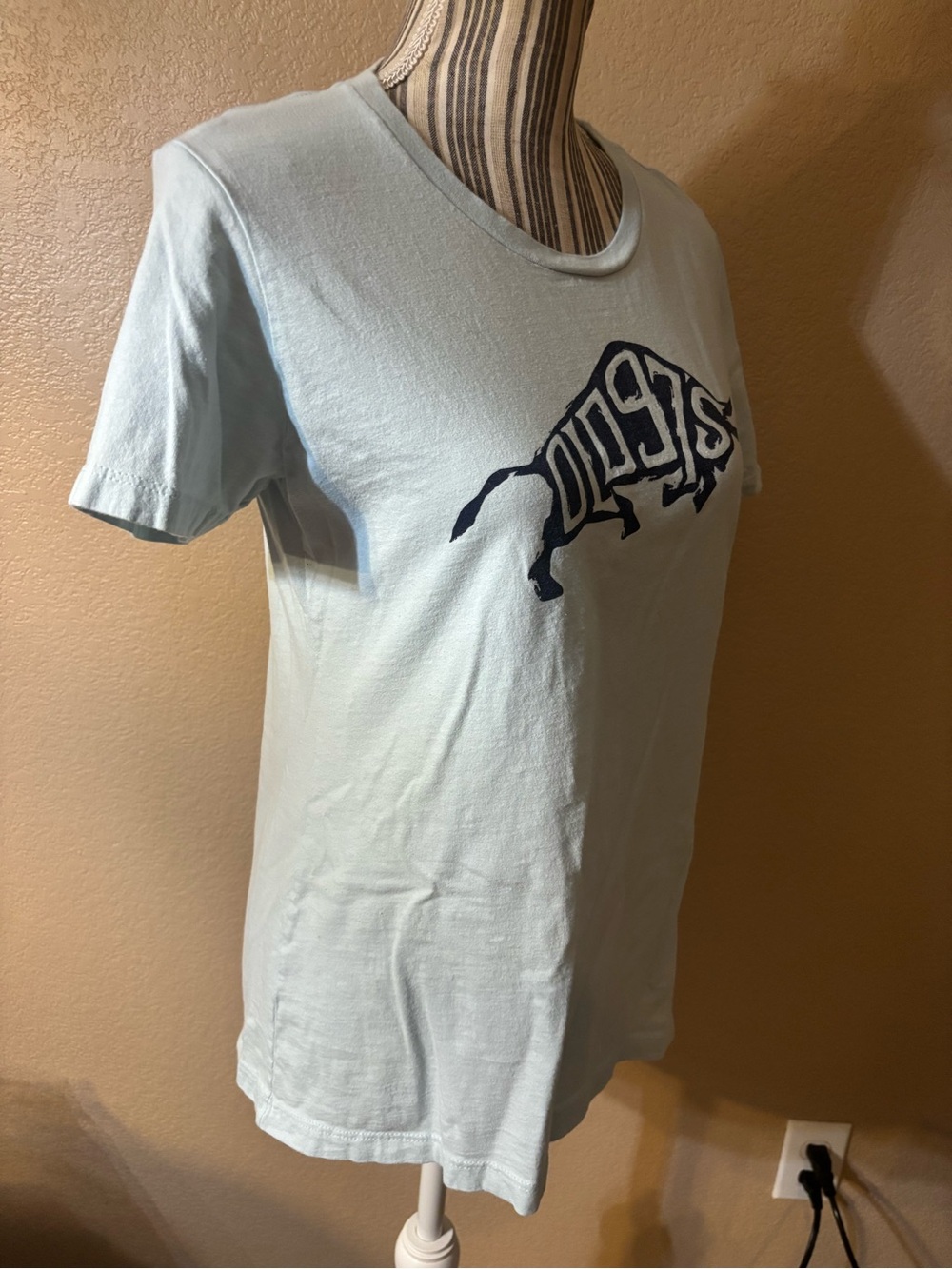Old 97s Tee XL Next Level Apparel Light Blue with Navy Bison Word Art Graphic - Picture 5 of 13